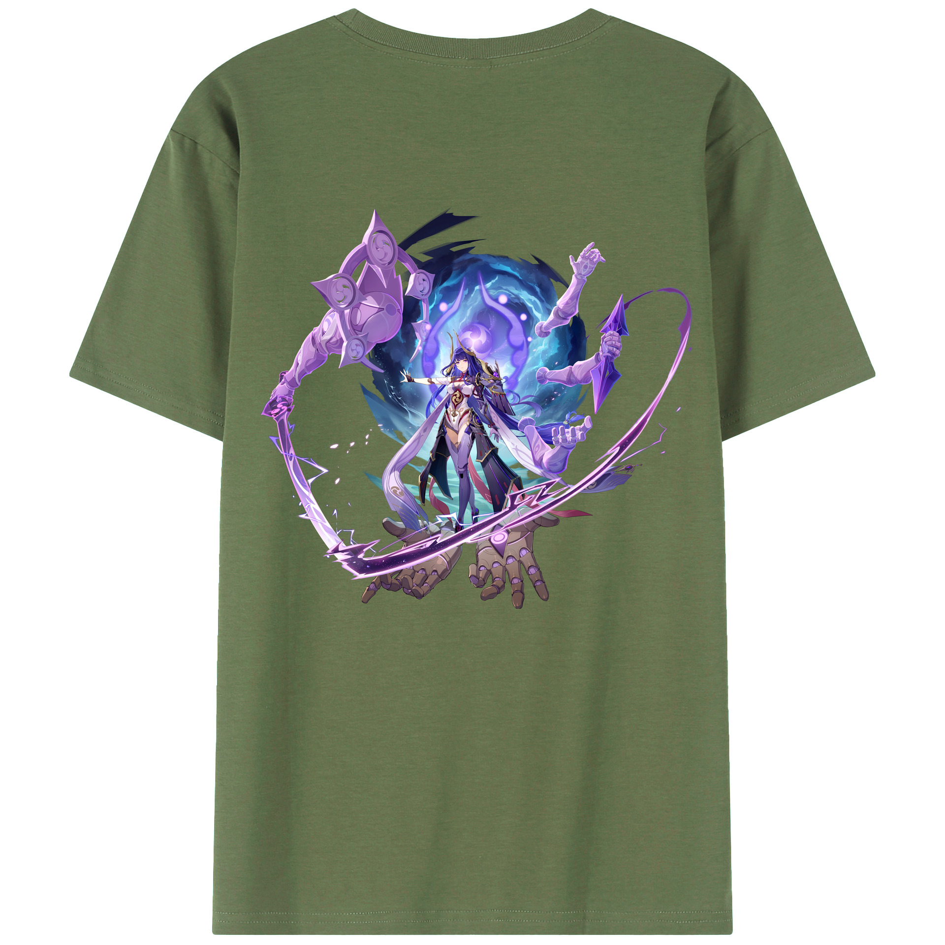 げんし神 雷電将軍 らいでんしょうぐん genshin Raiden Shogun 綿100％ メンズ半袖Tシャツ（バックプリント） 通気性
